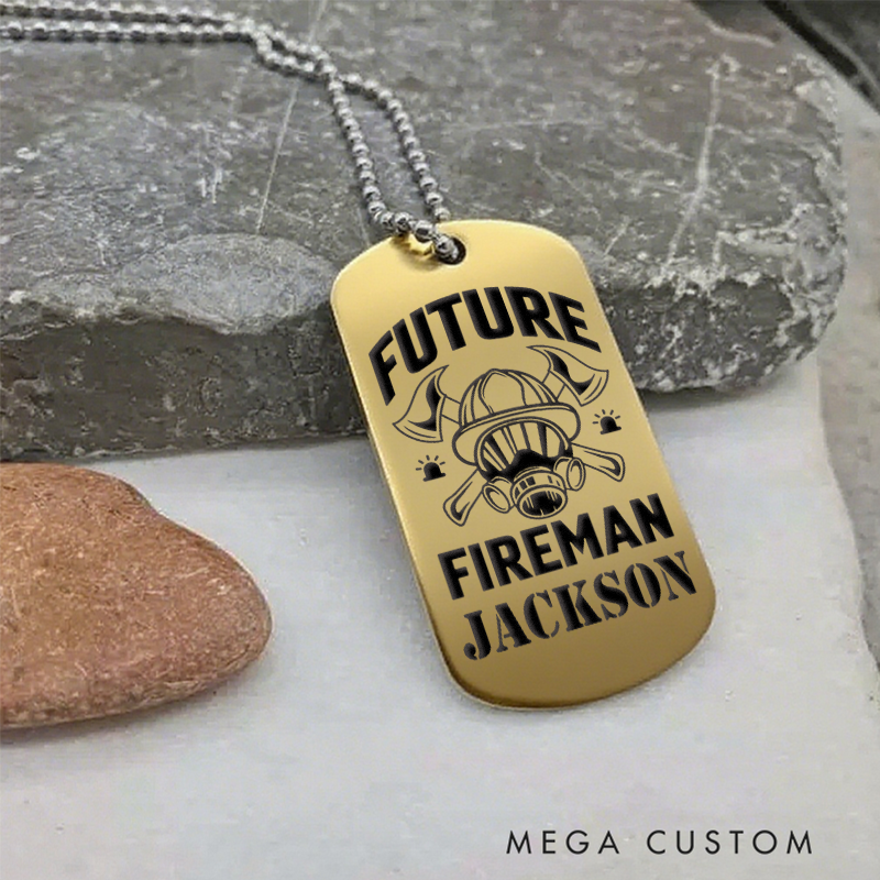 Personalized Firefighter Dog Tag Necklace with Future Fireman Design Firefighter