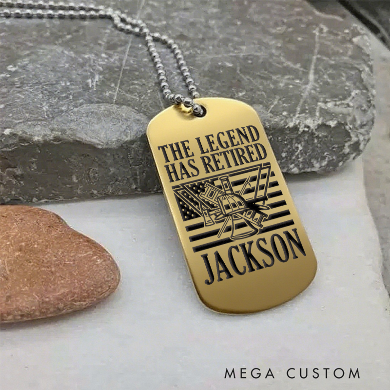 Personalized Retired Firefighter Dog Tag Necklace with The Legend Has Retired Design
