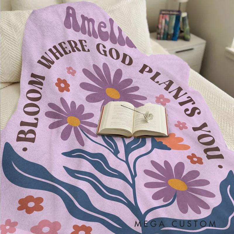 Personalized Retro Flower Bible Verse Soft Throw Blanket with Name Home Decor Birthday Gift for Christian Women