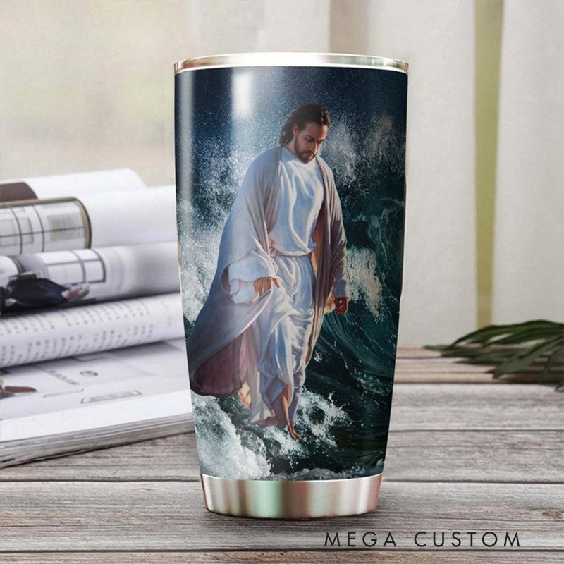 Personalized Jesus Faith Never Alone 20oz Stainless Steel Tumbler with Name Religious Gift for Men