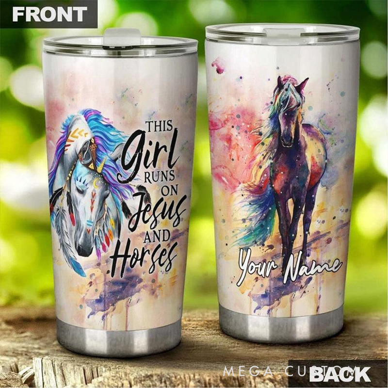 Personalized this Girl Runs on Jesus 20oz Stainless Steel Tumbler with Name Religious Gift for Women