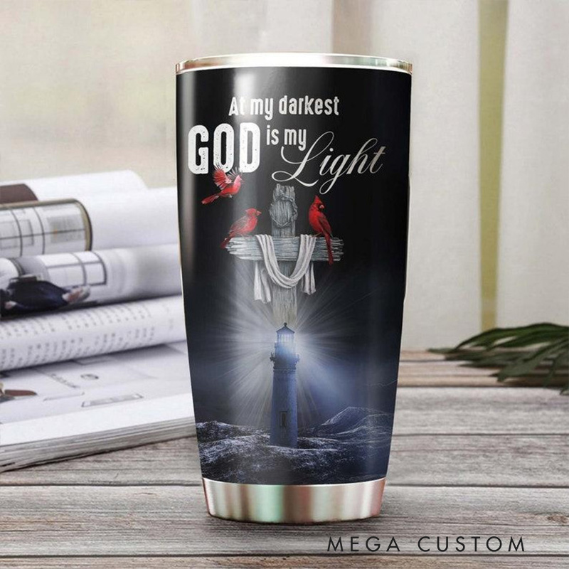 Personalized God is My Light 20oz Stainless Steel Tumbler with Name Religious Gift for Men 