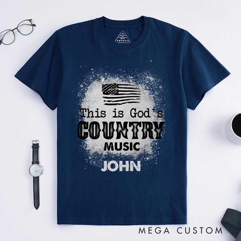 Personalized Country Music Classic T-Shirts Custom Name God Western American Flag Tee Unique Gift for Country Music Fans Men Women Shirt