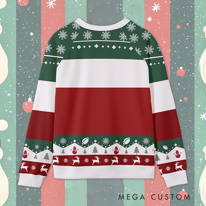 Personalized American Football Holiday Ugly Sweatershirt with Custom Photo and Festive Design