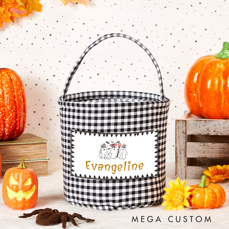 Personalized Halloween Treat Basket Adorable Ghost Trio Design Basket Halloween Gift