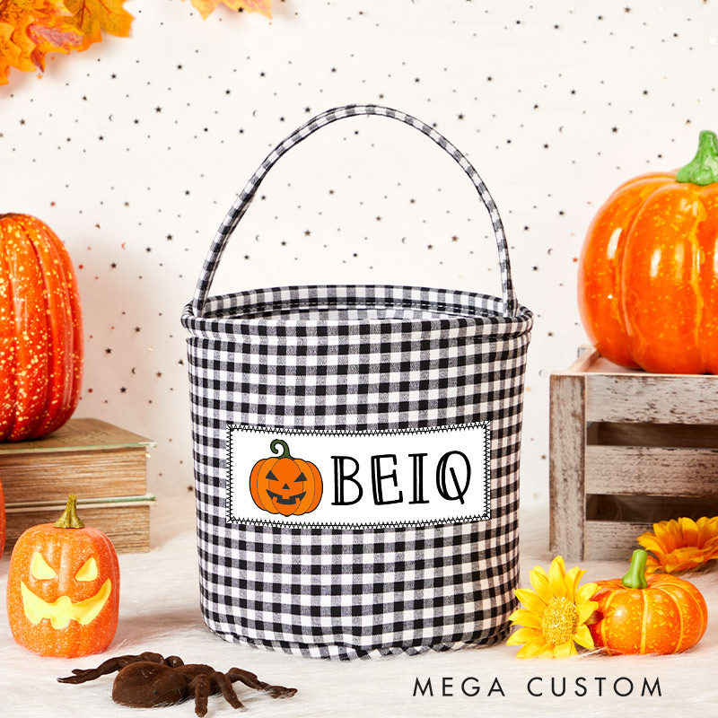 Personalized Halloween Treat Basket Customizable Icon with Name Design Halloween Basket Kids Gift