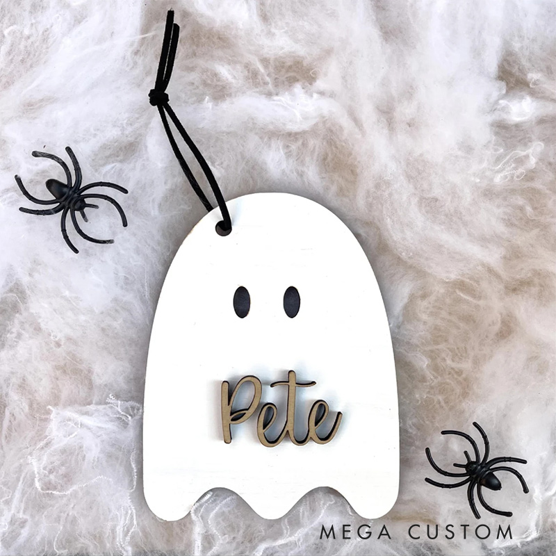 Personalized Halloween Hanging Ornaments Wooden Boo Name Tag Halloween Decor