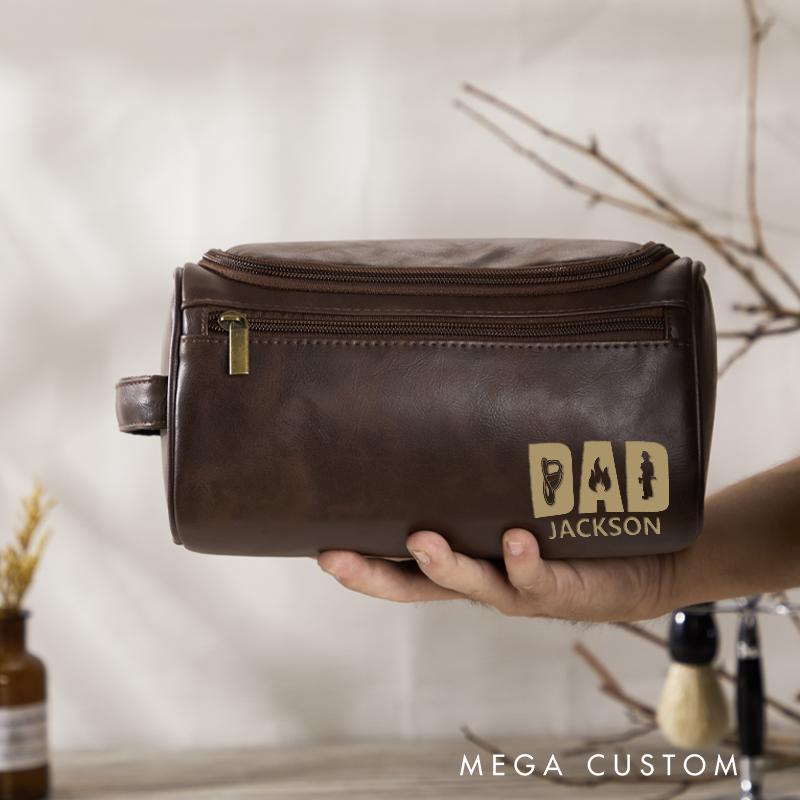 Personalized PU Leather Toiletry Bag with Dad Design Gift for Firefighter Fathers