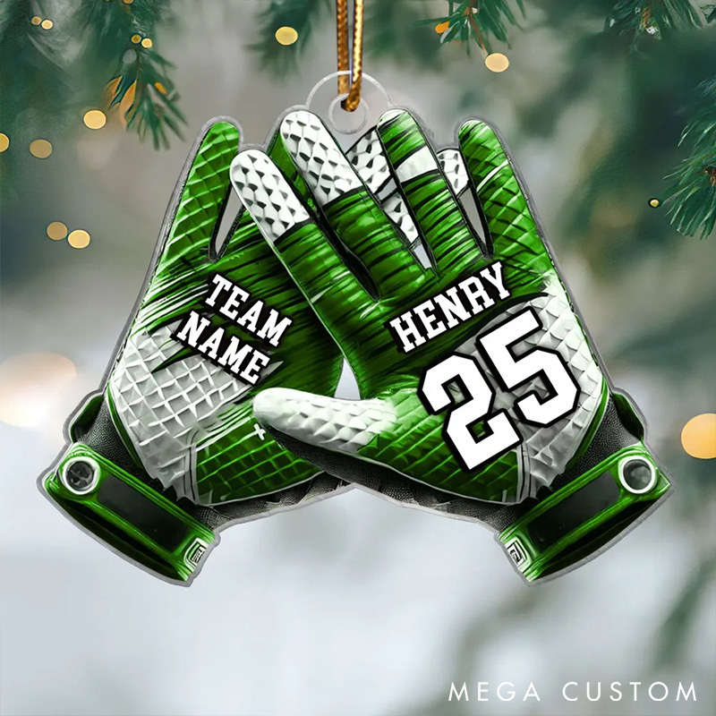 Personalized American Football Gloves Design Acrylic Ornament with Custom Player Name and Number