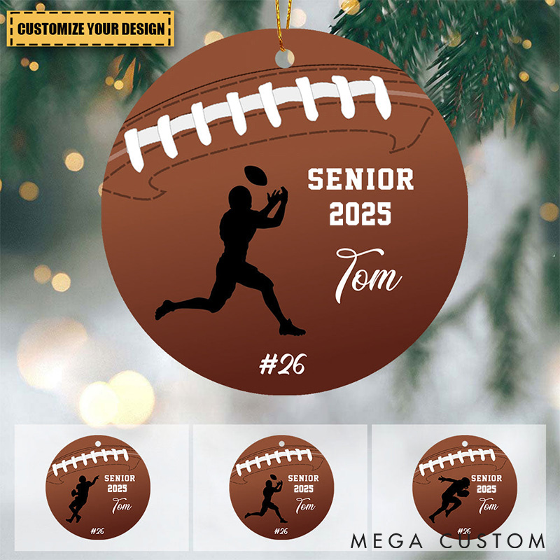 Personalized American Football Player Senior Design Acrylic Ornament with Custom Player Name and Number