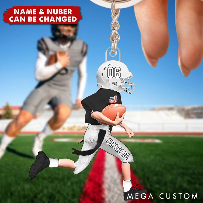 Personalized Fire and Player Design American Football Acrylic Keychain with Custom Number and Name