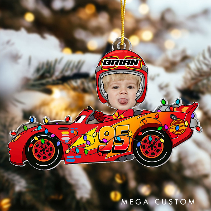 Personalized Custom Kid or Baby Face Car Toys Funny Christmas Ornament