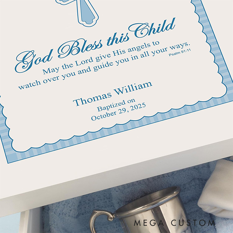 Personalized God Bless this Child White Wooden Keepsake Box with Name Religious Gift Baptism Gift for Boys