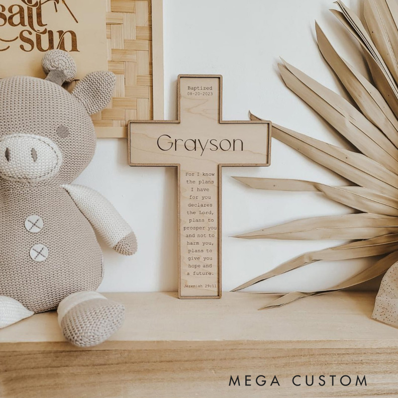 Personalized Bible Verse Wooden Cross with Name and Text Engraving Religious Gift Baptism Gift for Boys and Girls