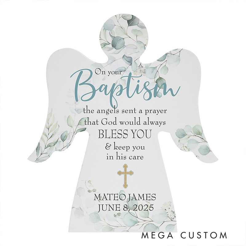 Personalized on Your Baptism Wood Angel with Name and Date Religious Gift Baptism Gift for Boys and Girls