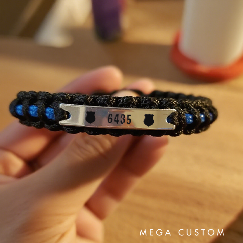 Personalized Thin Blue Line Paracord Bracelet with Badge Icons Gift for Police