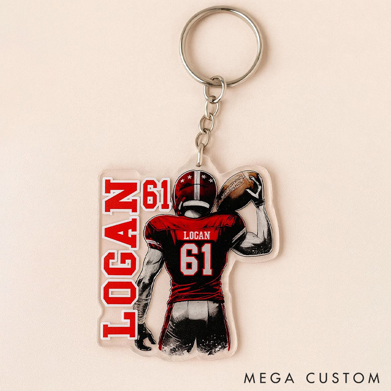 Personalized American Football Acrylic Keychain with Custom Number and Player Name