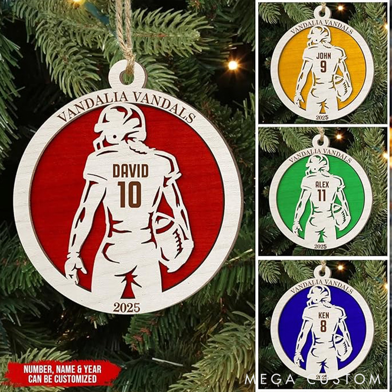 Personalized American Football Player Wooden Ornament with Player Name and Celebrate the Game