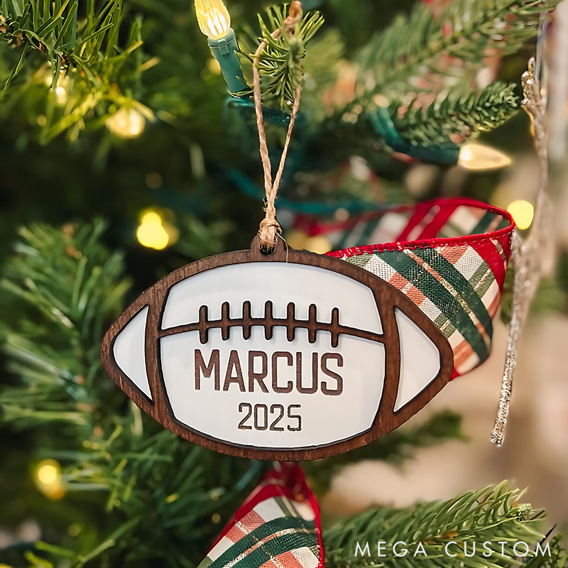 Personalized American Football Wood Ornament with Custom Name and Number for A Festive Touch for Sports Fans