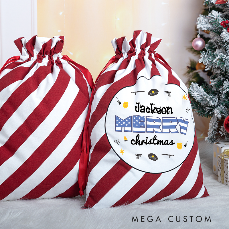 Personalized Police Themed Merry Christmas Gift Bags for Police Officer