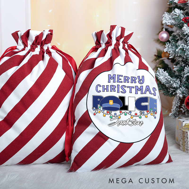 Personalized Merry Christmas Festive Design Gift Bag for Police Officer