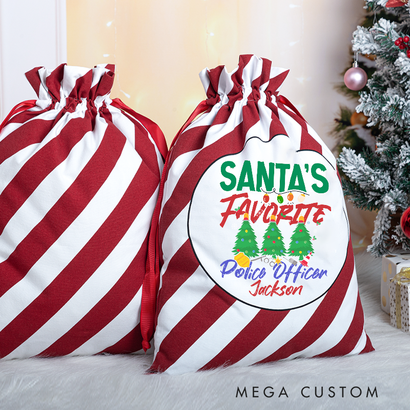 Personalized Santas Favorite Police Officer Christmas Bag Festive Tree Design