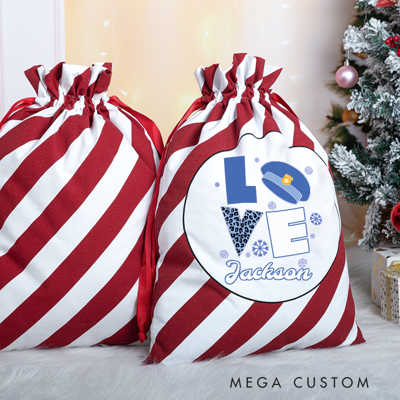 Personalized Love Police Christmas Gift Bag for Police Officer