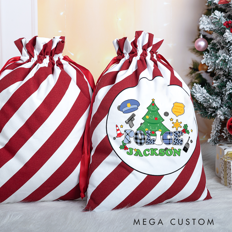 Personalized Police Christmas Gift Bag Festive Tree Gift for Police Law Enforcement Icons