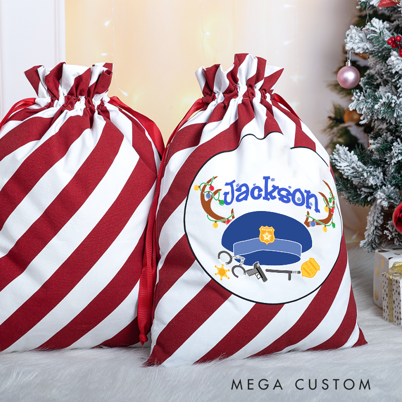 Personalized Police Christmas Gift Bag with Red Stripes Gift for Police Officer