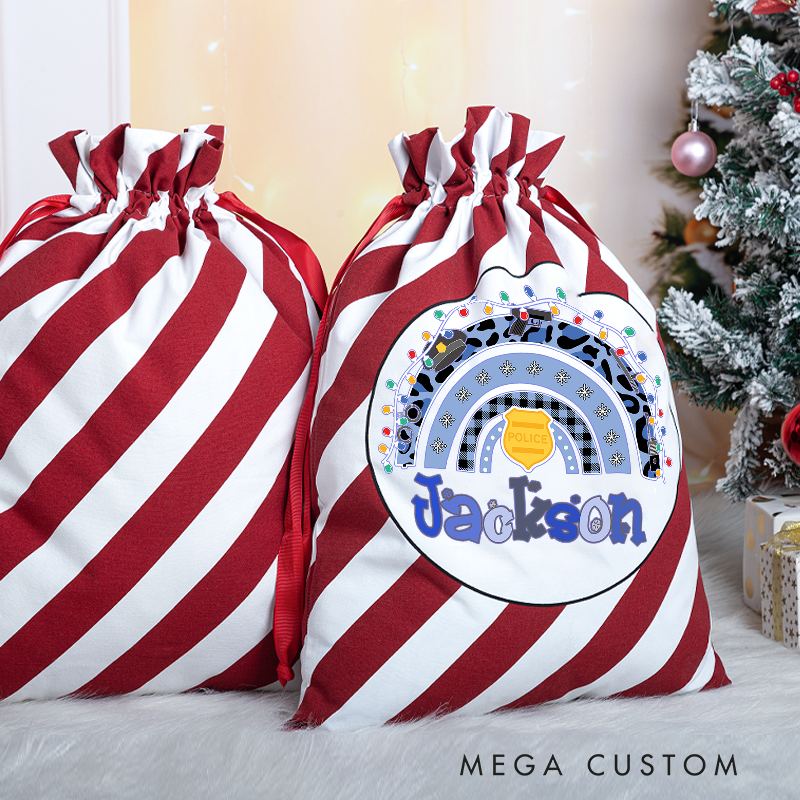 Personalized Police Christmas Gift Bag with Rainbow Badge Design Gift for Police Officer