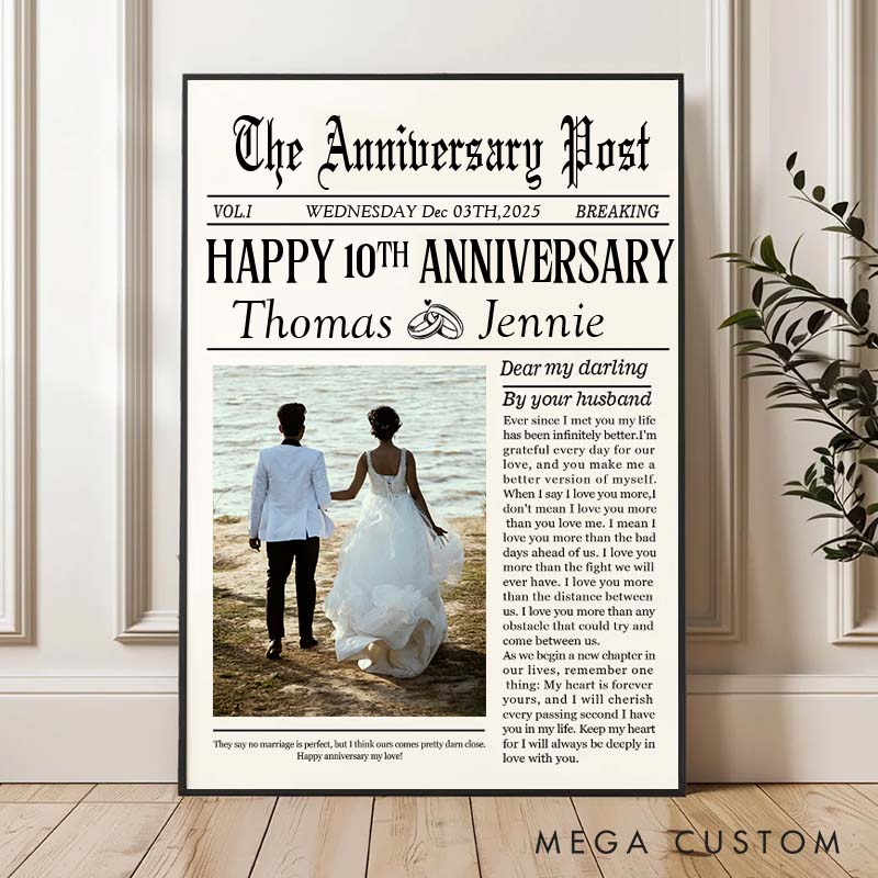 Personalized The Anniversary Post Canvas Painting Celebrating Decade of Love Poster Couple 10th Anniversary Keepsake Canvas Painting