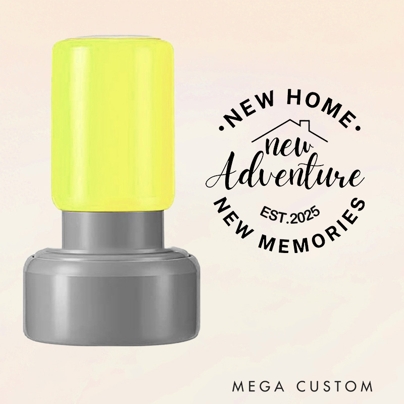 Personalized Round Housewarming Stamp New Home New Adventure New Memories Design Custom Established Date Decorative Stamp for New Homeowners