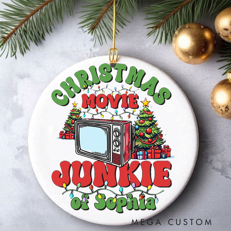 Personalized Christmas Movie Junkie Watching Ornament Christmas Film Ornament Movie Holiday Ornament