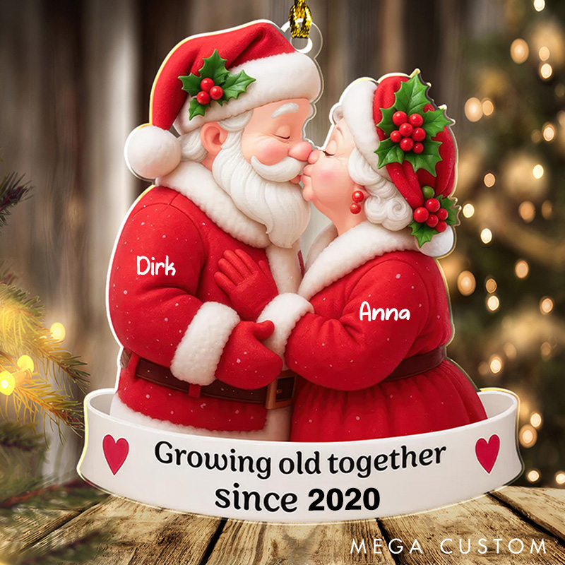 Personalized Santa Couple Growing Old Together Acrylic Christmas Ornament Anniversary Wedding Christmas Gift For Husband Wife