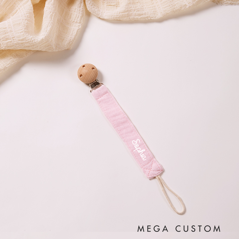 Personalized Double Gauze Pacifier Clips with Wooden Pacifier Clip Holder Baby Shower Gift