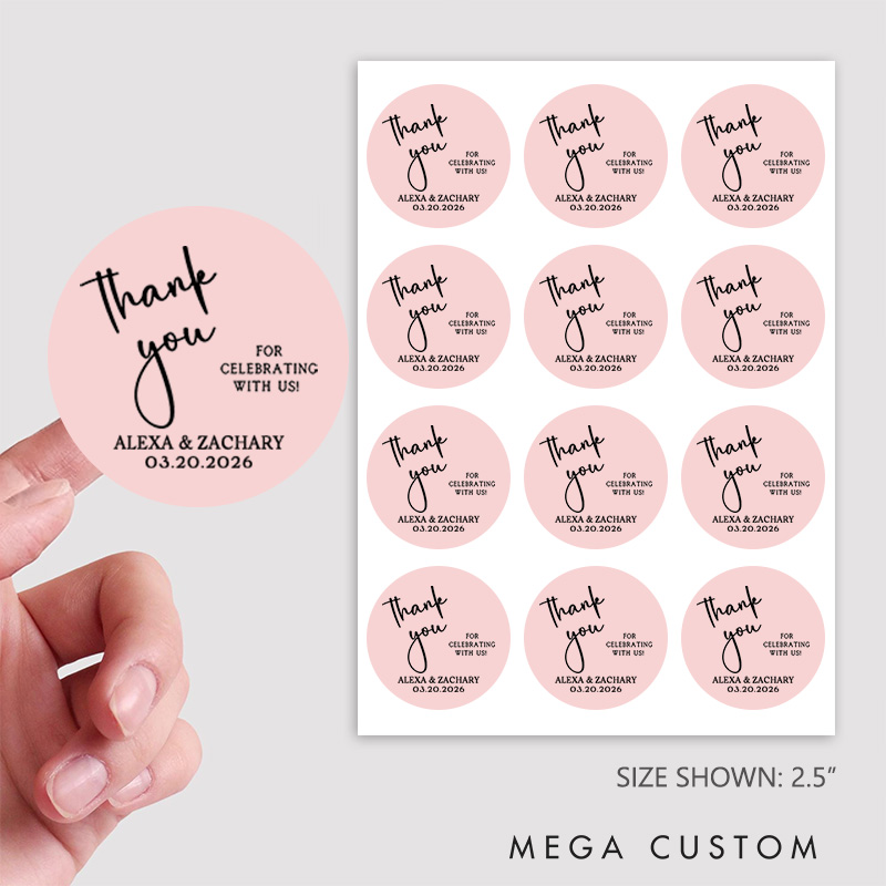 Personalized Couple Wedding Thank You 2.5" Stickers with Name Newlyweds Wedding Gift Bag Stickers Party Favors Label Candle Tags Bridal Shower Favors