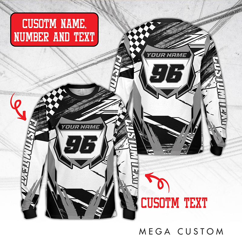Personalized Dirt Bike Long Sleeve Shirt Custom Rider's Name Number Plate Shirt Gift for Motocross Riders