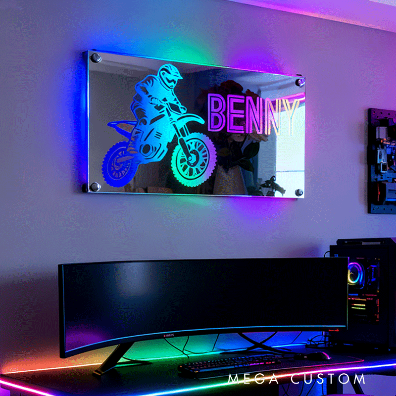 Personalized Mirror Lamp Customized Name Band Motorcycle Pattern Cool Gift for Bikers and Motorcycle Lovers