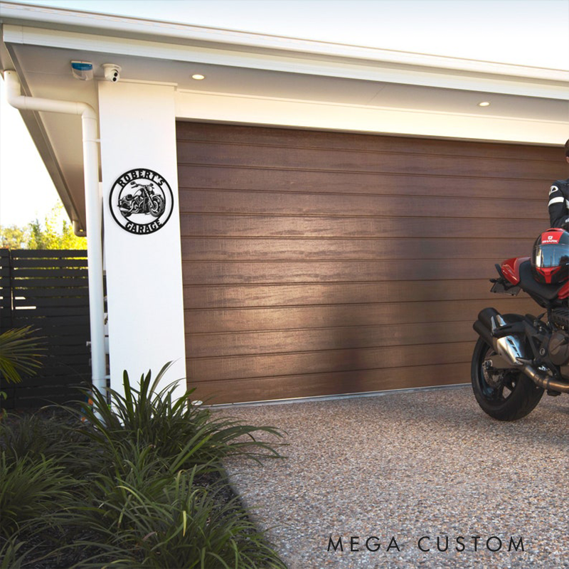 Personalized Motorcycle Garage Metal Sign Custom Round Chopper Wall Art with Name Biker Workshop Decor Gift for Motorsport Racer and Racing Lovers