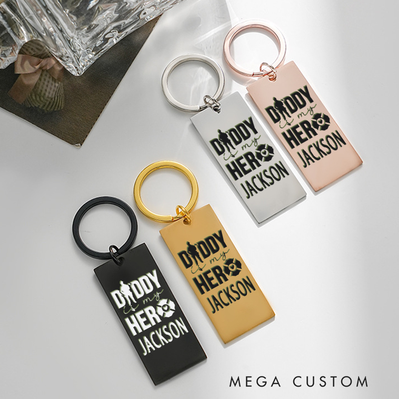 Personalized Daddy is My Hero Firefighter Keychain Gift for Firefighter