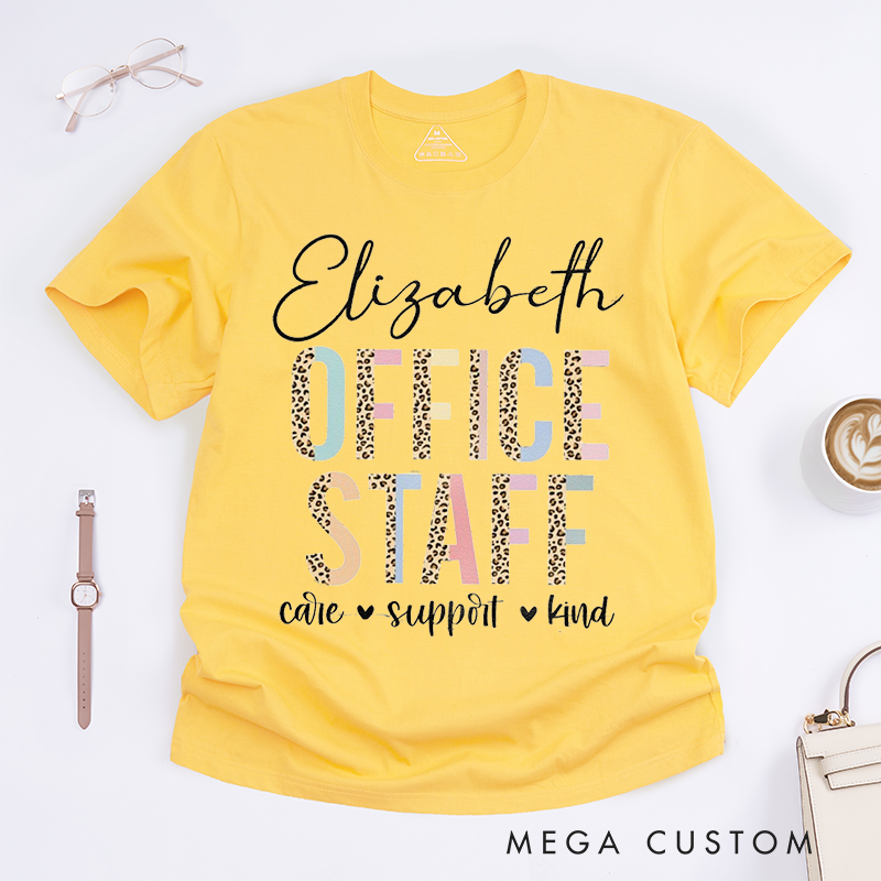 Personalized "Office Staff" T-Shirt – Custom Name with Leopard Print Design T-Shirt