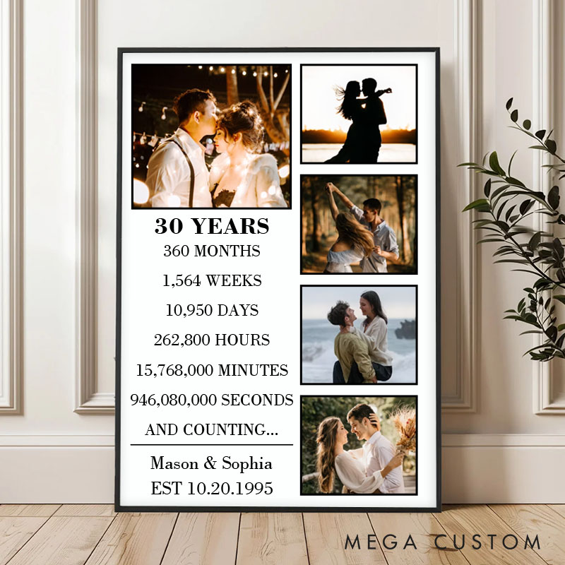 Personalized 30 Years Anniversary Canvas Wedding Anniversary Milestone Canvas Painting Wife Husband Anniversary Gift Painting