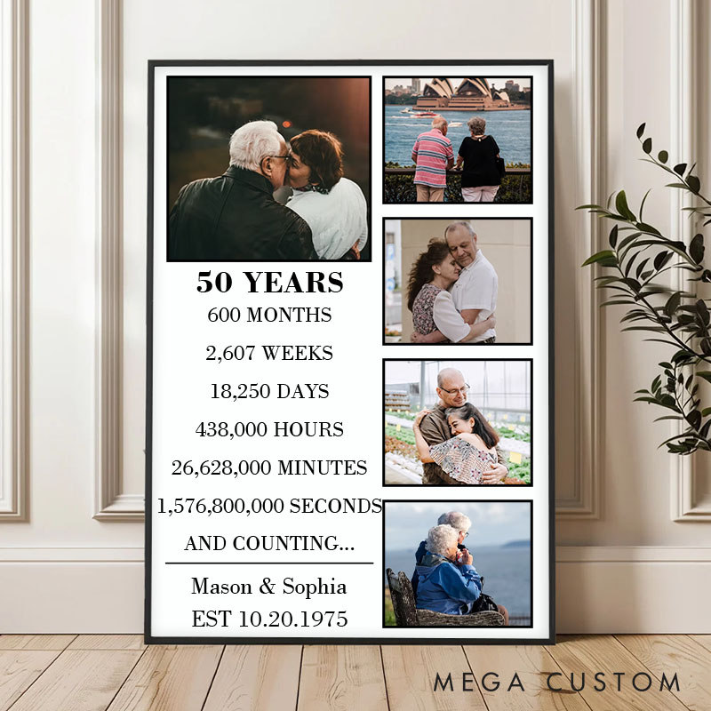 Personalized 50 Years Anniversary Canvas Wedding Anniversary Milestone Canvas Painting Wife Husband Anniversary Gift Painting