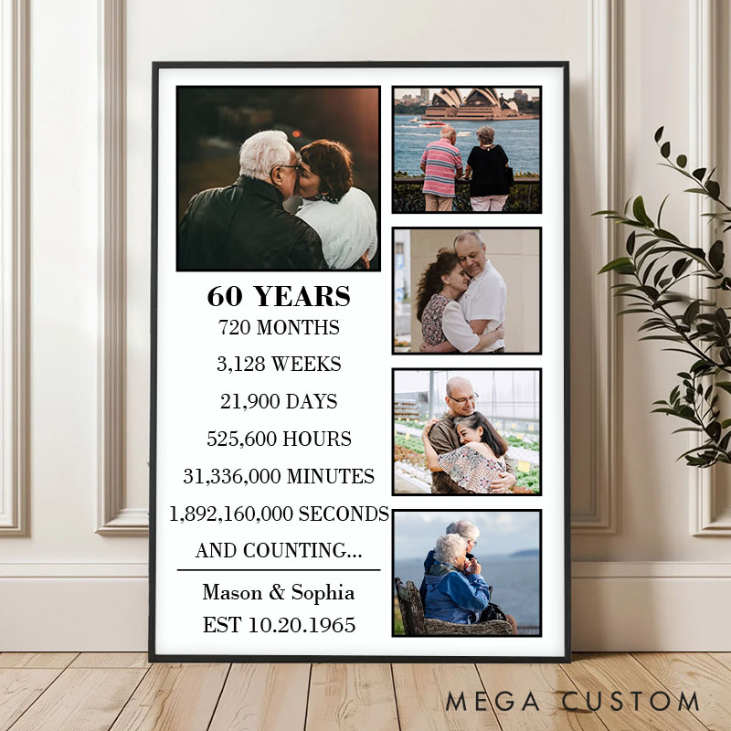 Personalized 60 Years Anniversary Canvas Wedding Anniversary Milestone Canvas Painting Wife Husband Anniversary Gift Painting