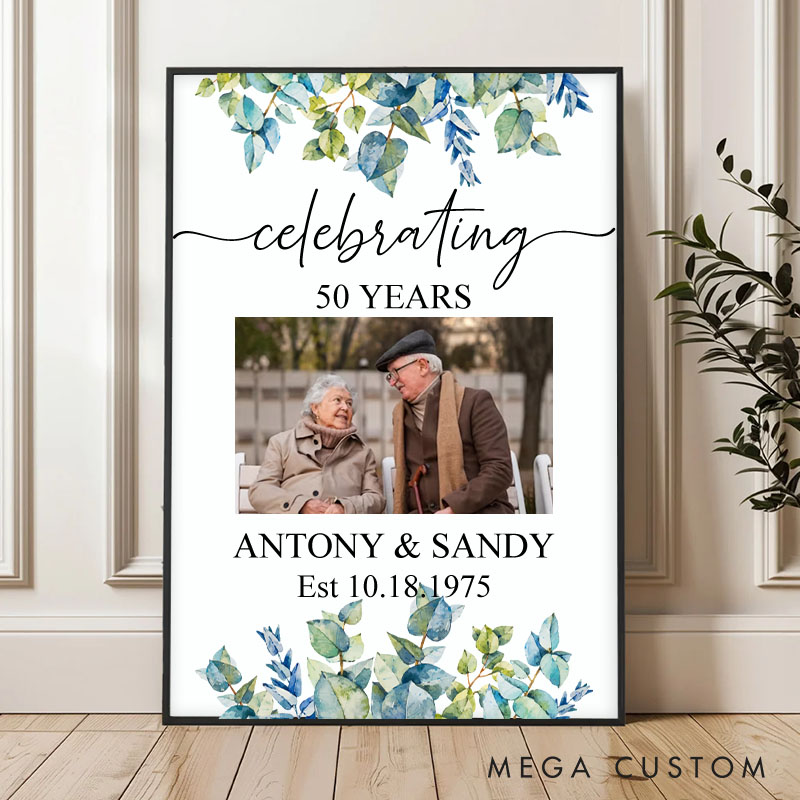 Personalized Couple Anniversary Years Canvas Painting Celebrating Wedding Anniversary Canvas with Photo for Husband Wife