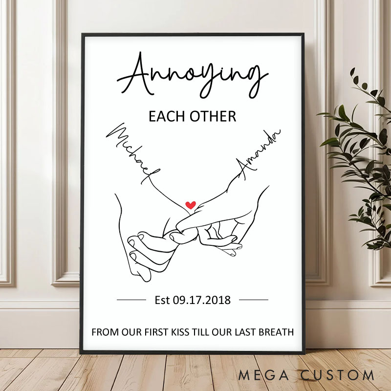 Personalized Couple Pinky Promise Canvas Painting Annoying Each Other Since Years Painting Wedding Anniversary Canvas for Husband Wife