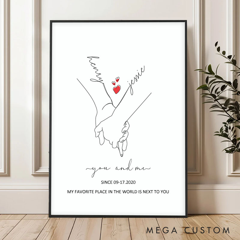 Personalized Couple Hand with Hand Canvas Painting You And Me Love Story Since Years Painting Wedding Anniversary Canvas for Husband Wife