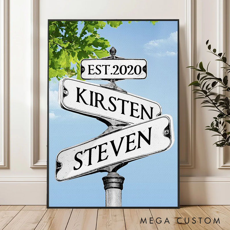 Personalized Anniversary Crossroads of Love Canvas Painting Love's Path Couple Canvas Painting Gift for Husband Wife Couple Anniversary Painting