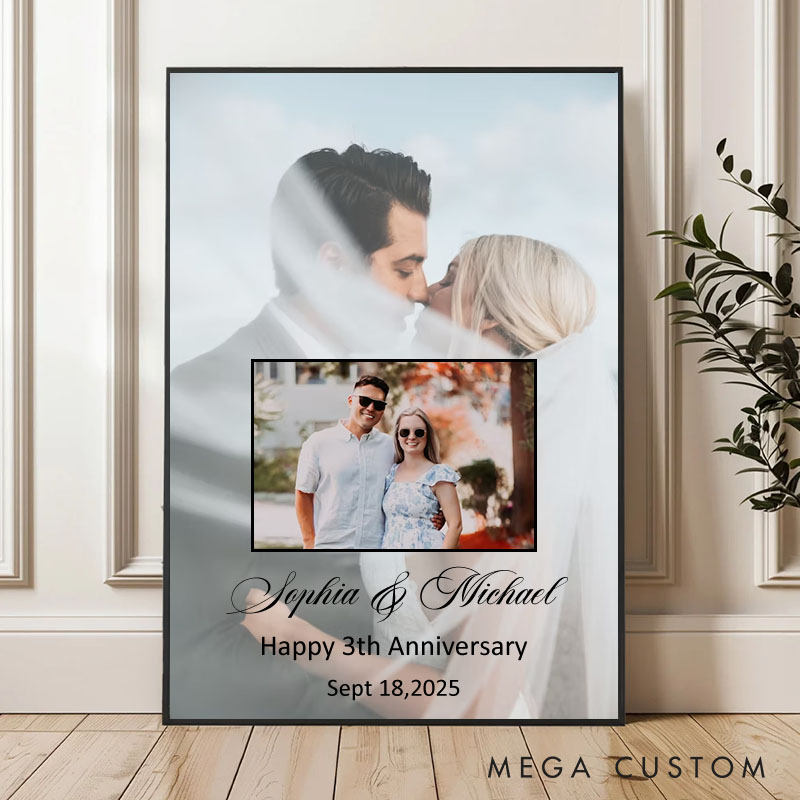Personalized Couple Golden Memories Canvas Painting 50th Anniversary Painting with Photo Husband Wife Anniversary Canvas Painting
