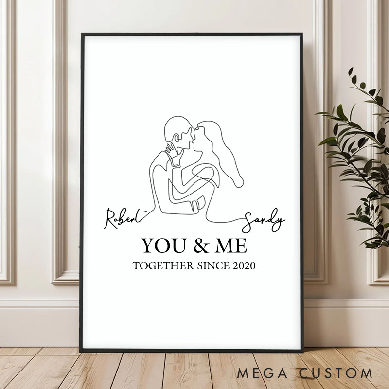 Personalized You and Me Canvas Painting Minimalist Together Since Line Canvas Painting Wedding Anniversary Canvas Painting for Couple